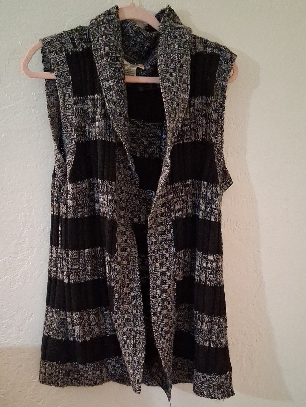 Sleeveless Open-Front Knit Vest Cardigan - Black & Gray